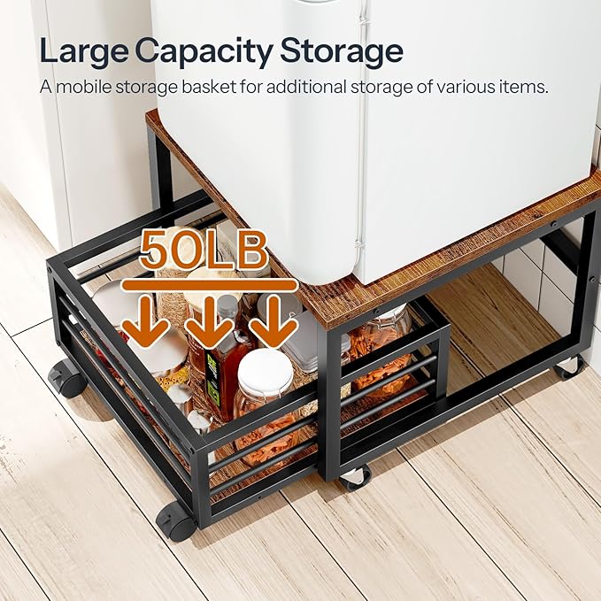 HOOBRO Mini Fridge Stand with Movable Storage Basket, Mini Fridge Cabinet with - Image 5