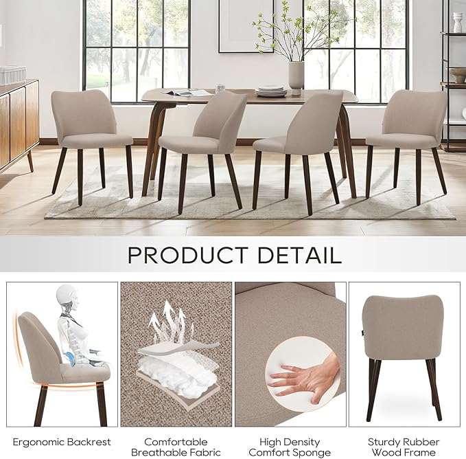 COLAMY Upholstered Dining Chairs Set of 4, Fabric Dining Room Kitchen Chairs - Image 3