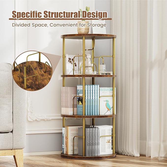 Rotating Bookshelf, 3 Tier Round Revolving Bookcase - Image 3