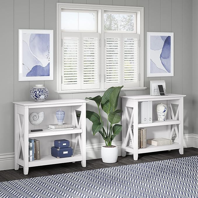 Bush Furniture Key West Small 2 Shelf Bookcase in Pure White Oak, Compact Home - Image 6