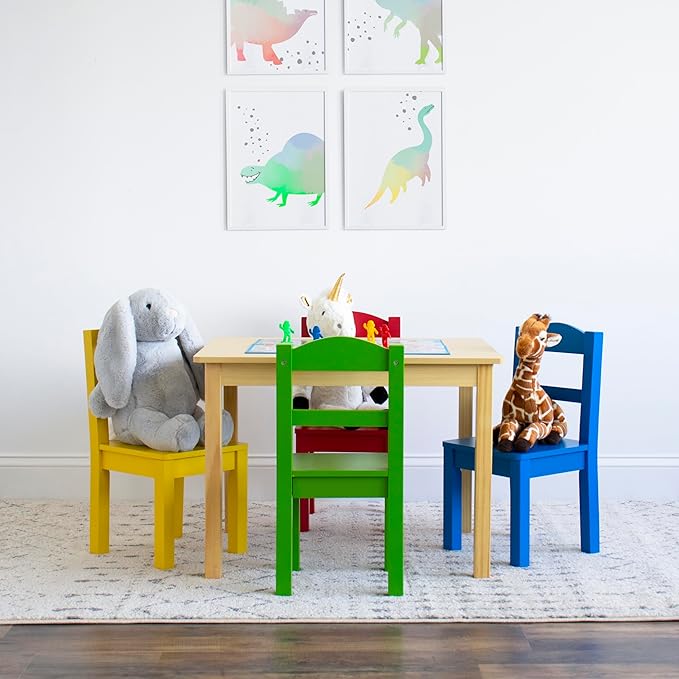 Humble Crew Kids Wooden Table and 4 Chairs Set, Natural/Primary - Image 4