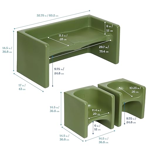 ECR4Kids Tri-Me Table and Cube Chair Set, Hunter Green - Image 2