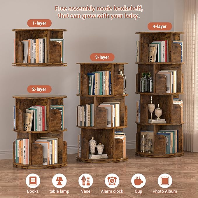 Rotating Bookshelf, Corner Bookshelf, 360 Display Wood Spinning Bookcase - Image 6