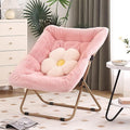 Modern Pink Faux Fur Foldable Metal Frame Recliner Chair by Furlide