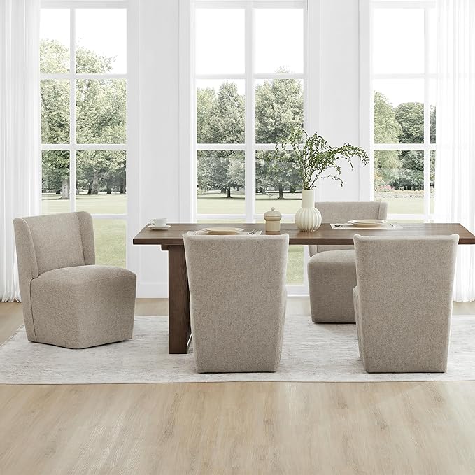 Upholstered Dining Chair with Casters Wingback Modern Side Armless Deskchair - Image 7