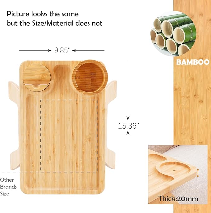 Nnewvante Couch Table on Arm, 3 in 1 Large 15.36"x9.85" Bamboo Couch Cup Holder - Image 6