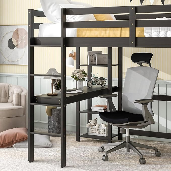 HomSof Full Loft Bed with Desk and Shelves - Image 4
