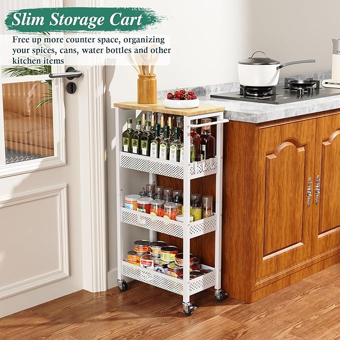 Utility Slim Storage Cart, 4-Tier Narrow Bathroom Organizers and Storage Cart - Image 8