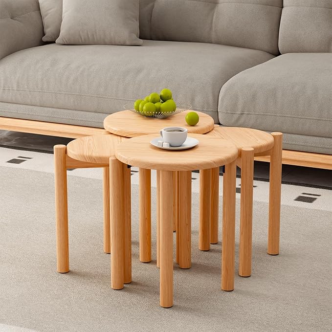 Stackable Stools Set of 4 Wooden Stools 18 Inch Stool Nesting Side Tables - Image 4