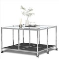Matte Coffee Table with Open Storage, Square Tempered Glass Storage Rolling by SIMPLINK