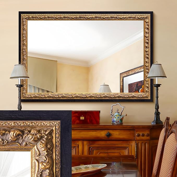 Vintage Gold Mirror 36”x24”, Antique Handmade Aging, by AutdotWallMirrors