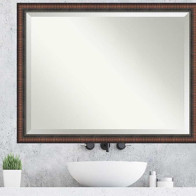 Amanti Art Brown Wall Mirror 34x44 Caleb Brown Rectangle Bathroom Mirror - Image 5