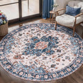 Tangsoo Vintage Round Rug 4ft, Washable Circle Rug, Non Slip Small Boho Round by Tangsoo