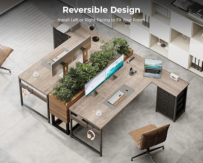 AODK L Shaped Desk with 4 Tier Drawers, L Shaped Computer Desk with USB - Image 7