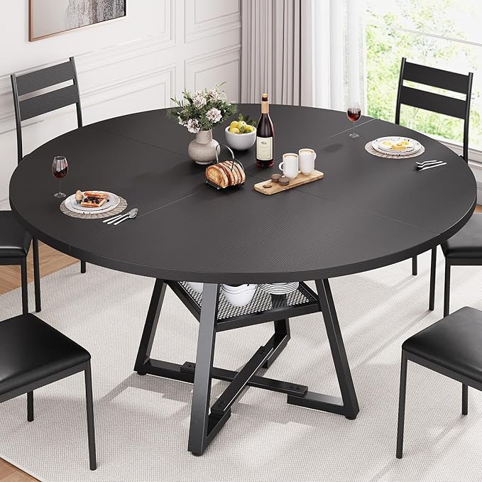 51'' Round Dining Table for 6, Kitchen Dining Room Circle Dinner Pedestal Table by JOCOEVOL