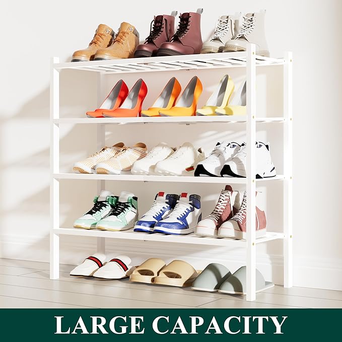Smiry Shoe Rack, 4 Tier Bamboo Shoe Organizer, Stackable Free Standing Wooden - Image 5