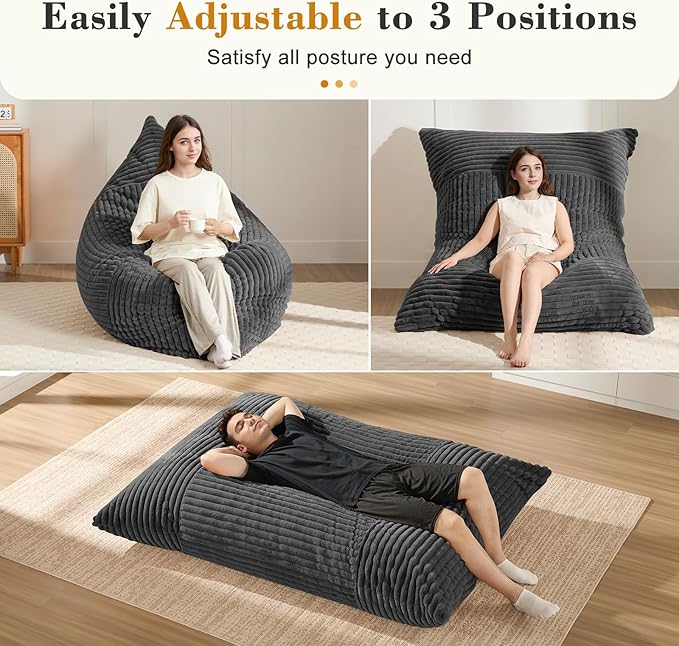 3-in-1 Giant Bean Bag Chair for Adults & Kid, Convertible Floor Sofa to Mattress - Image 5