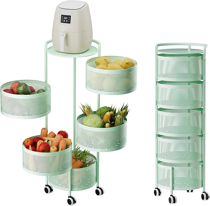 JAQ Rotating Fruit Basket, 5-Tier Metal Sturdy Kitchen Storage Rack Shelf Carts by JAQ-BuyNow