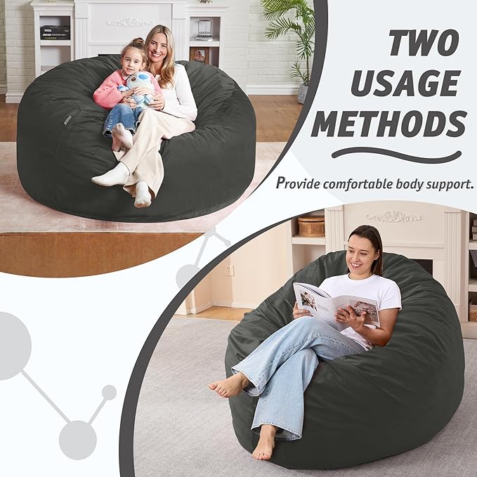 5FT Bean Bag Chair with Ultra Soft Velvet Cover Bean Bag Sofa with Memory Foam - Image 5