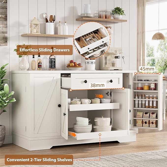 55" Buffet Cabinet with Storage, Kitchen Buffet Sideboard with Pull-Out Shelves - Image 5