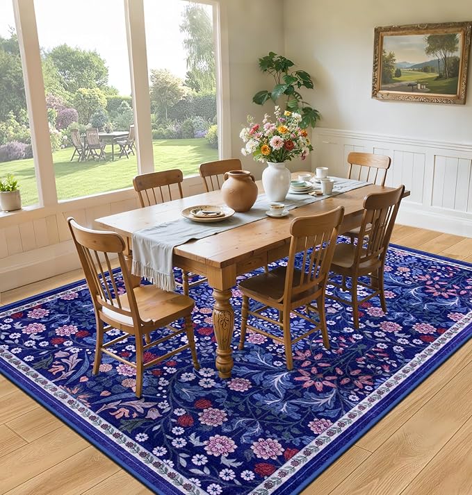 Area Rugs 9x12 Living Room: Floral Washable Rug Vintage Large Soft Boho - Image 4