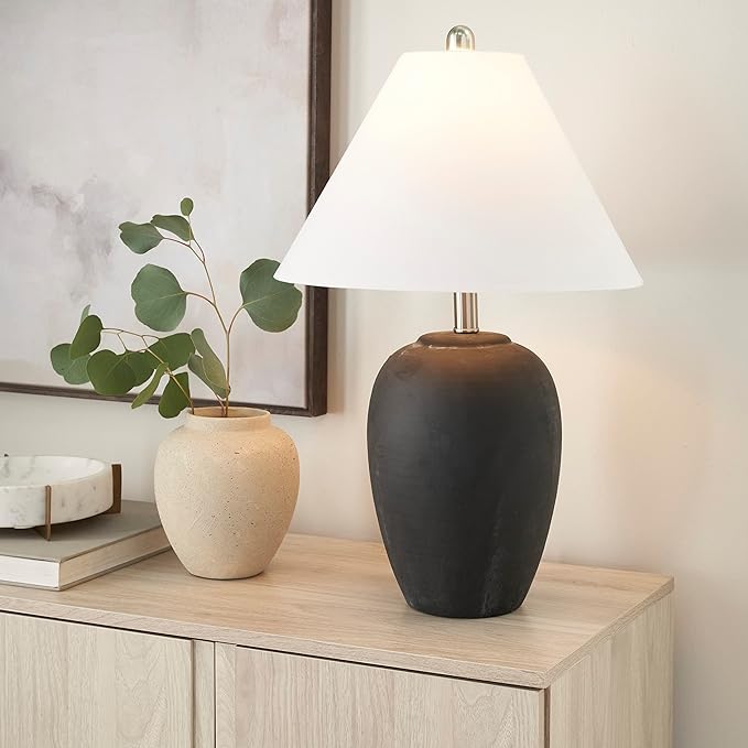 Nourison Home 23" Black Vintage Distressed Ceramic Pot Table Lamp - Image 3