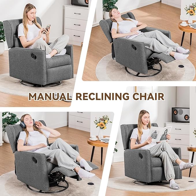 COMHOMA Rocking Recliner Chair, Swivel Glider Reclining Single Sofa Manual - Image 3