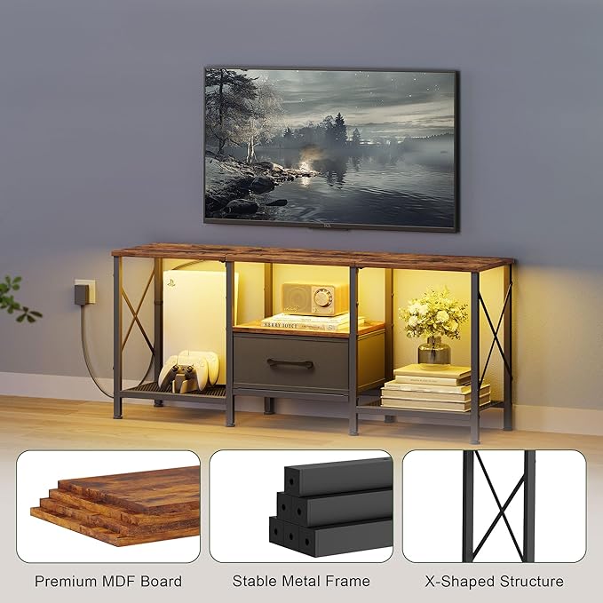 LED TV Stand with Fabric Drawer, Entertainment Center - Image 5