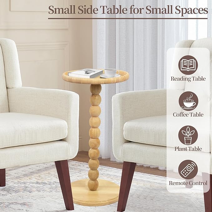 Round Side Table, Solid Wood Small Drink Table - Image 4