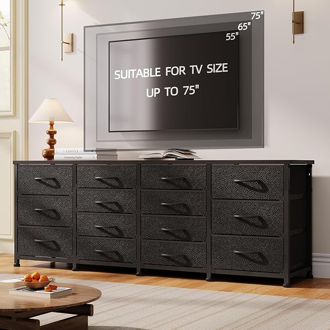63 Inch TV Stand Dresser for Bedroom, Long Black Dresser - Image 2
