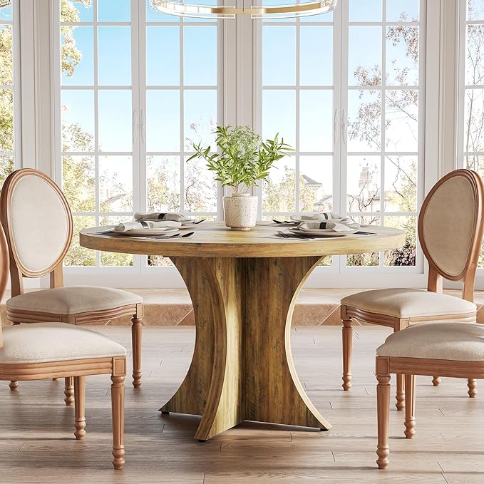 LITTLE TREE Round Dining Table for 4-6, 47.24 Inches Farmhouse Wooden Kitchen - Image 6