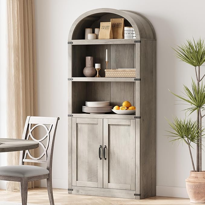 Garveehome Bookcase with Doors Arched Bookshelf 71.65in Tall Bookcase Farmhouse - Image 7