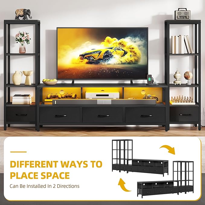 DWVO Entertainment Center with Bookshelves, LED TV Stand - Image 4