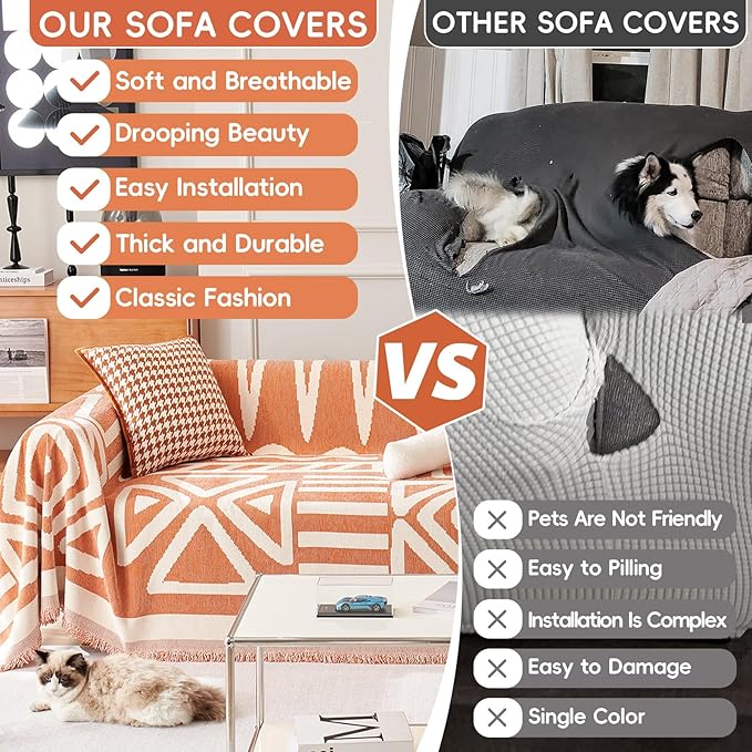 STACYPIK Thick Warm Orange Sofa Cover Armchair Slipcovers Boho Geometric Couch - Image 4