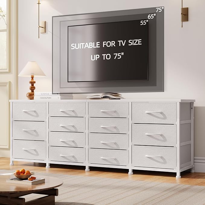 63 Inch TV Stand Dresser for Bedroom, Long White Dresser - Image 2