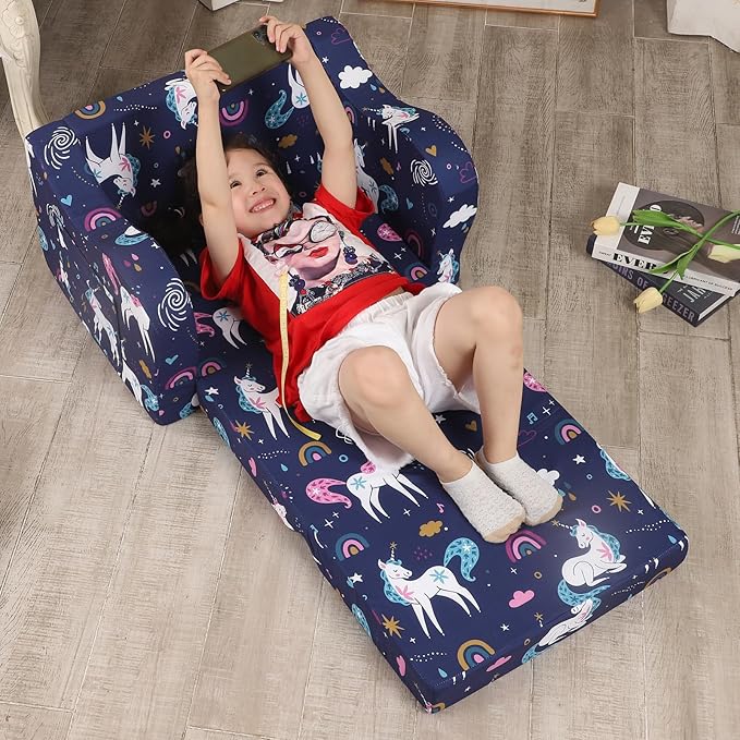 Rainbow Unicorn Kids Sofa, 2-in-1 Kids Couch Fold Out, Convertible Sofa to Bed - Image 5