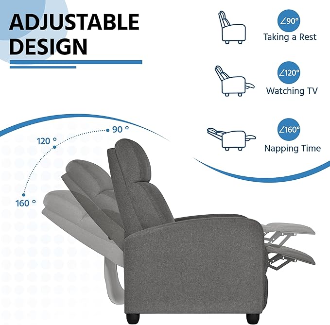 Yaheetech Fabric Recliner Chair Sofa Ergonomic Adjustable Single Sofa - Image 4
