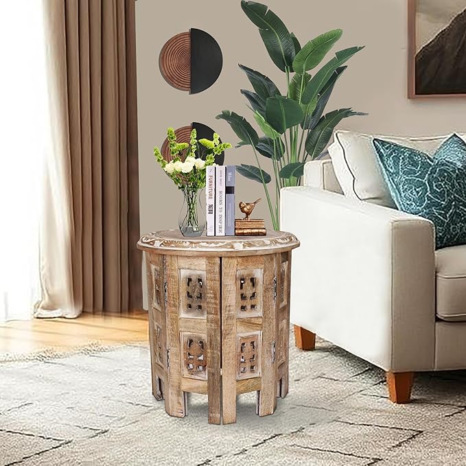 Versatile Octagonal Wooden Table – 12" Round Top, Side Table, or End Table - Image 9