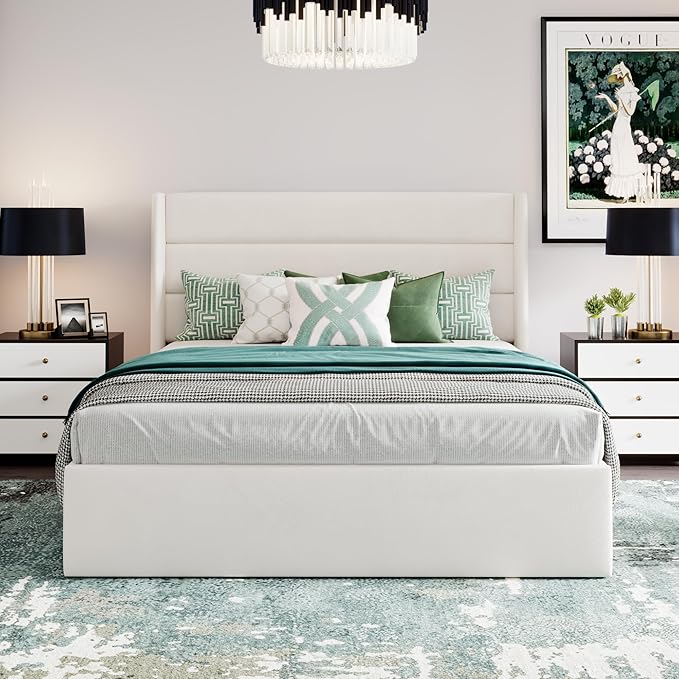 SHA CERLIN Full Size Lift Up Storage Bed/Velvet Upholstered/Modern Wingback - Image 3