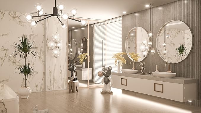TokeShimi Round Mirror 30 Inch Brushed Silver Round Bathroom Mirror - Image 2