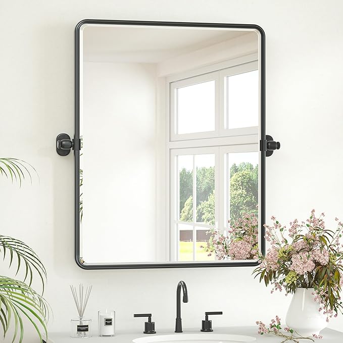 Keonjinn Pivot Mirror Bathroom, 24x30 Inch Black Tilt Mirror Bathroom by Keonjinn