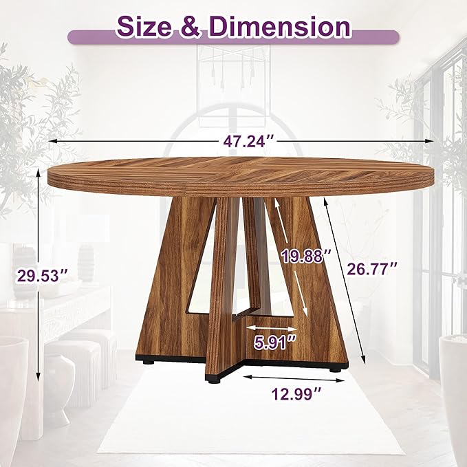 Round Dining Table for 4, Farmhouse Table for Dining Room, Living Room - Image 2