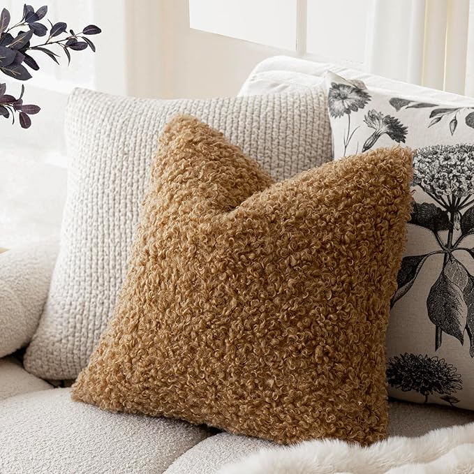 Foindtower 2 Pieces 26x26 Inch Bronze, Faux Fur Throw Pillow Cover Accent - Image 4