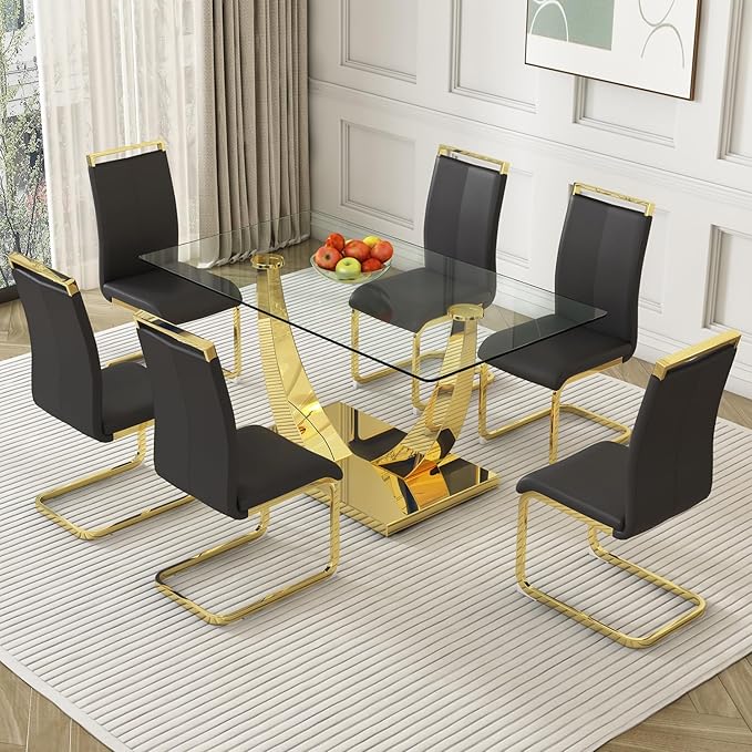 Modern Dining Chairs Set of 6, High Back Black Kitchen Chairs, Faux Leather - Image 2