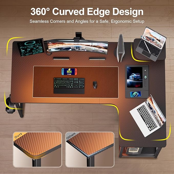 GTPLAYER L Shaped Gaming Desk, Carbon Fiber Style Computer Desk - Image 4
