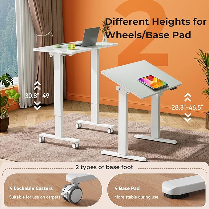 35inch Glass Standing Desk，90° Tiltable Mobile Rising Desk Height - Image 3