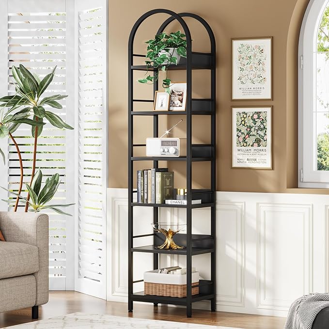 Tribesigns 6-Tier Open Bookshelf, 78.7" Tall Arched Bookcase Narrow Bookshelf - Image 3