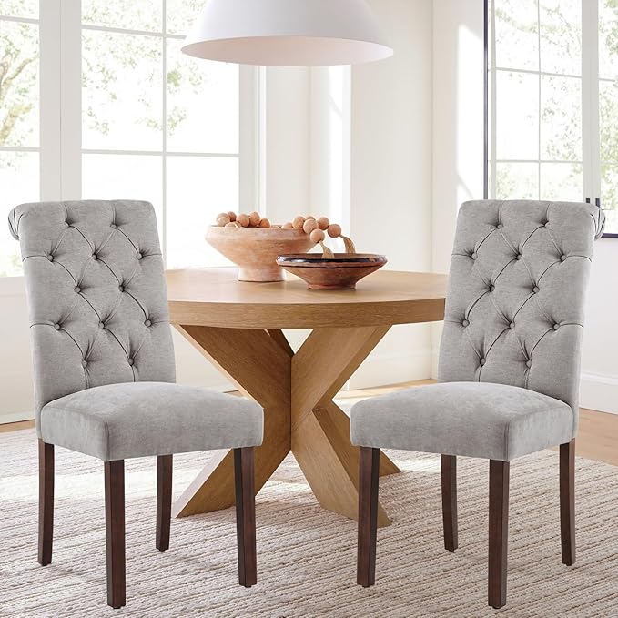 COLAMY Button Tufted Dining Chairs Set of 4, Parsons Upholstered Fabric Dining - Image 2