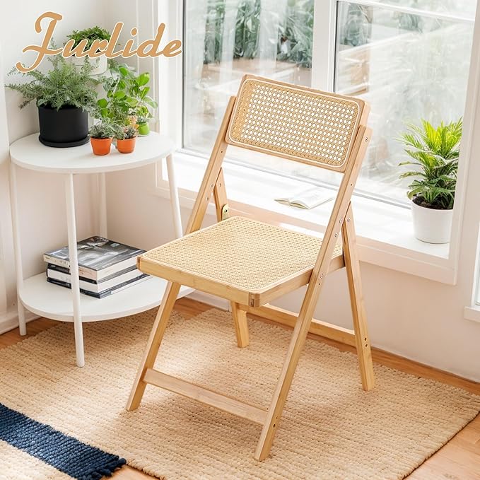 Rattan Folding Chair, Modern Mid Century Dining Chair Set of 1, Outdoor Bamboo - Image 5