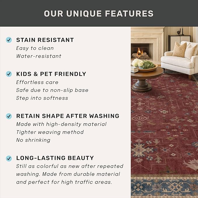 5x7 Boho Dark Red Rug for Living Room - Image 7